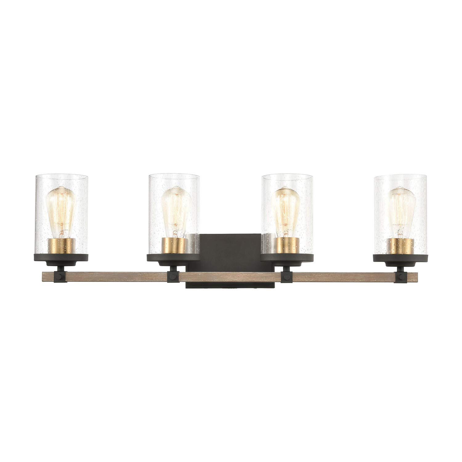 Geringer 4-Light Vanity Light Fixture - Charcoal & Beechwood Finish with Seedy Glass Shades - Perfect for Bathroom, Bedroom, or Dressing Room Makeup Mirror Lighting