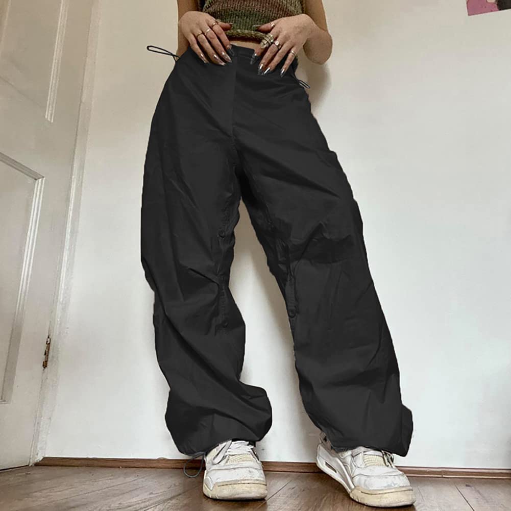 ODIZLI Women's Baggy Cargo Pants with Pockets - Drawstring Low Waist Loose Fit Hip Hop Casual Sweatpants | Y2K Streetwear for Women | Perfect for Street Style, Lounge Wear & Urban Fashion Outfits