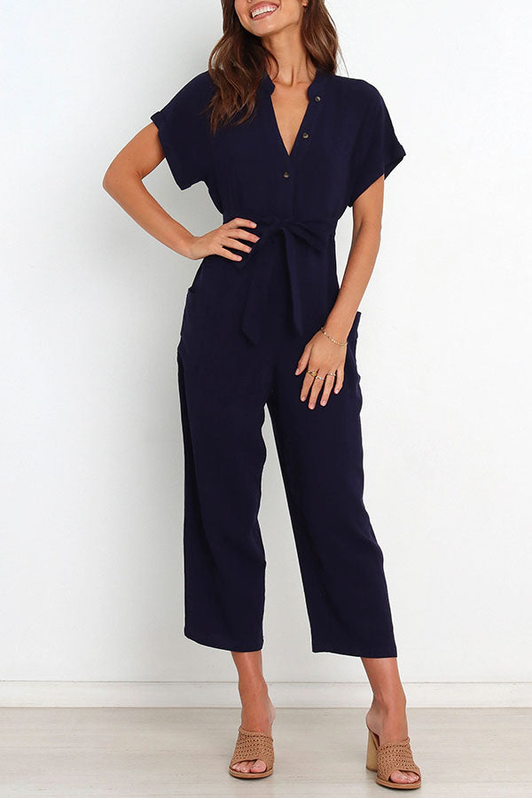 Stylish Women's Pocketed Button-Up Straight Leg Jumpsuit | Casual & Office Wear | Perfect for Work, Travel & Everyday Outfits