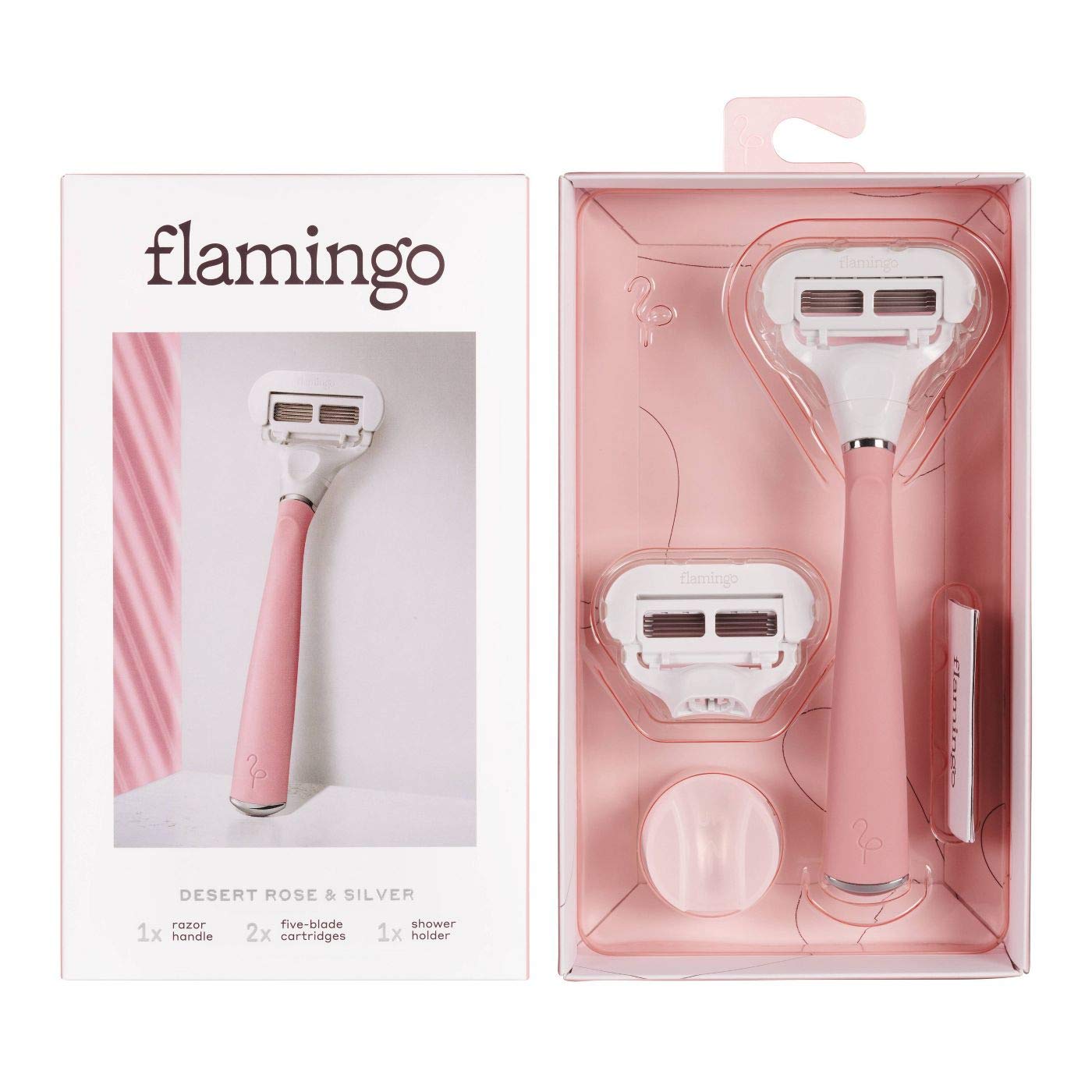 Flamingo Women's 5-Blade Razor with Replacement Blade Cartridge - Desert Rose | Smooth Shaving for Legs, Underarms & Bikini Area | Premium Shaving Kit for Women