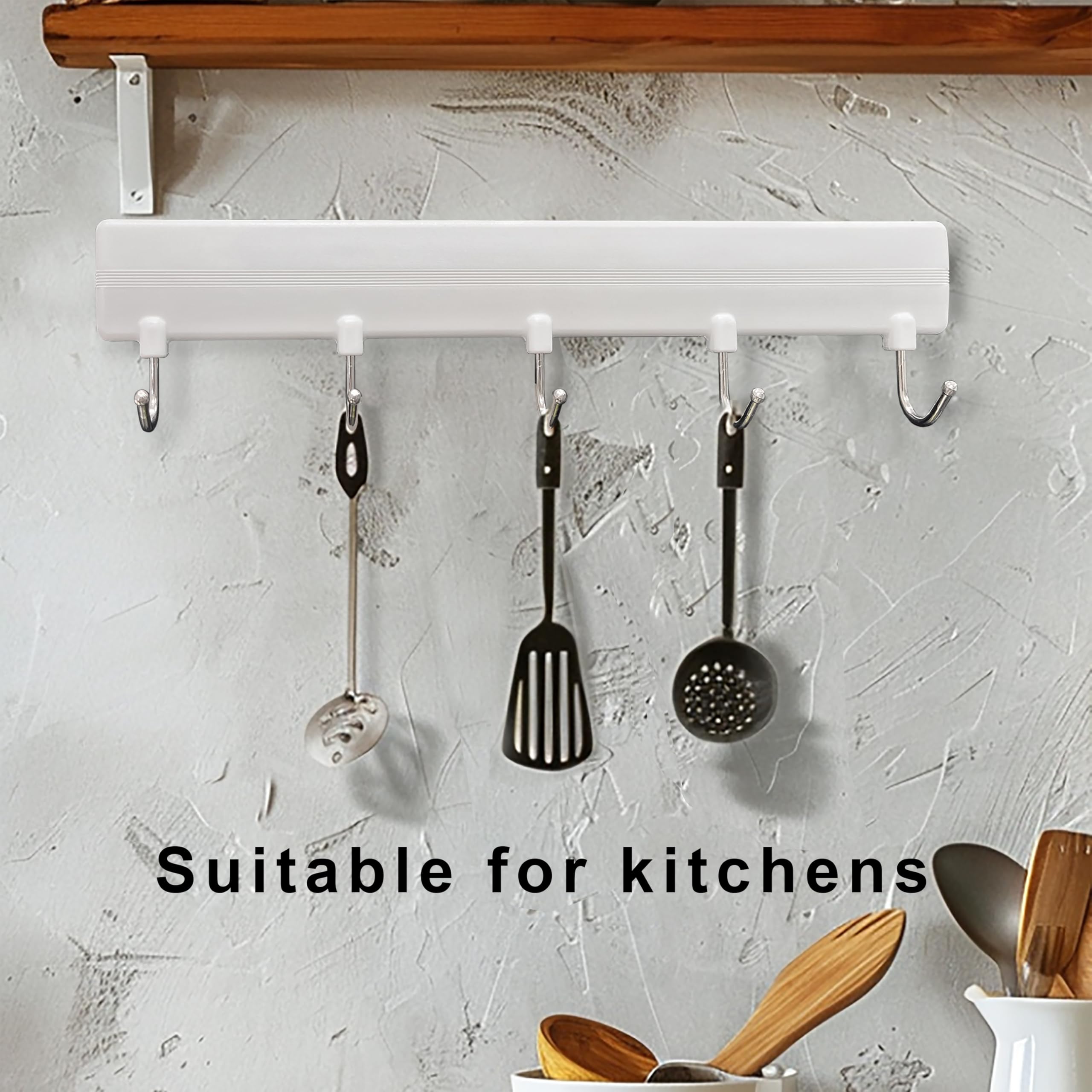 10.82-Inch Heavy Duty Adhesive Hook Rack with 5 Hooks - Holds Up to 4.4 lbs - Strong Wall Mount for Bathroom, Kitchen, Dorm & Office Organization