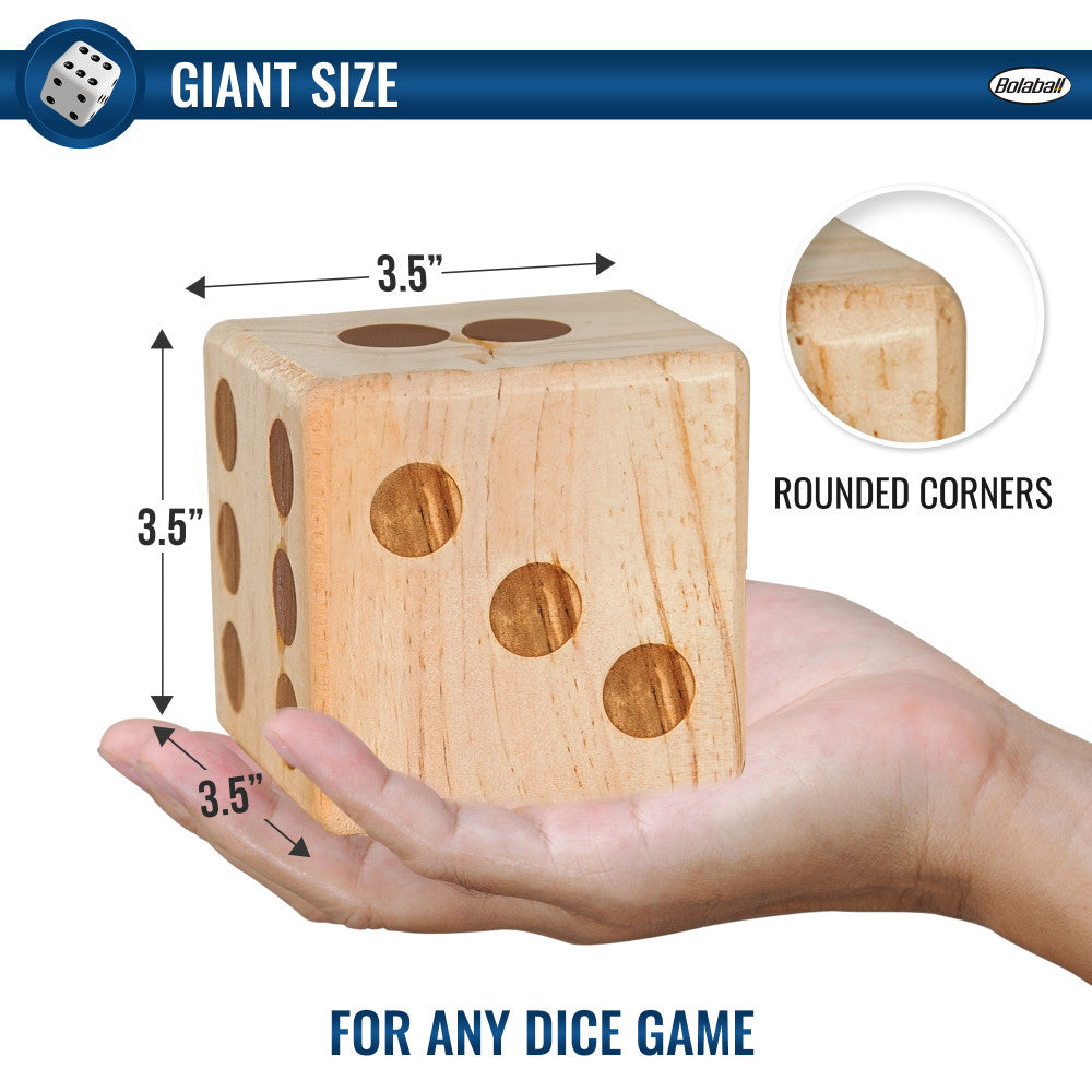 Bolaball Giant Wooden Yard Dice Set - 6 Premium Large Outdoor Dice with Carry Bag for Backyard Games, Camping, Parties & Family Fun