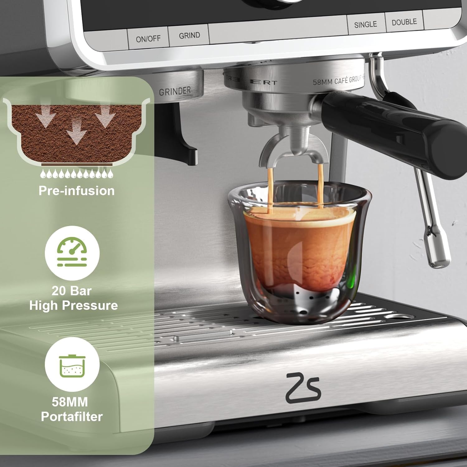 Semi-Automatic Espresso Machine 1450W 20 Bar Pressure - 30 Grind Settings with Fast Heating & Milk Frother Steam Wand - Perfect for Home, Office & Hotel Use - Silver (Ideal for Coffee Lovers & Baristas)