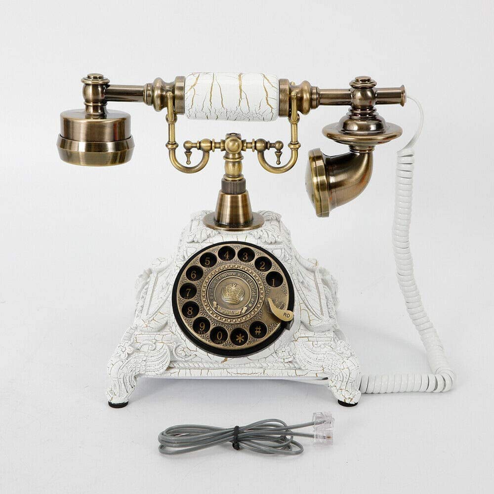 Vintage Rotary Desk Phone - Retro Corded Telephone with Antique Dial Handset for Home & Office Decor - Classic White Rotary Phone for Vintage Lovers, Collectors & Film Props
