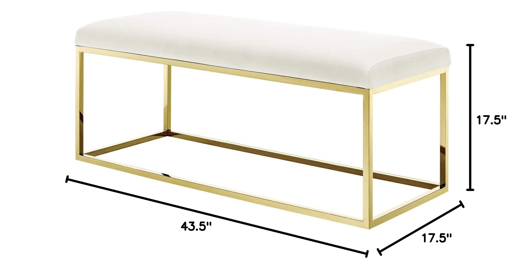 Modern Contemporary Accent Chair Bench - Velvet Upholstery with Metal Steel Frame in Gold & Ivory - Perfect for Living Room, Lounge, or Bedroom Decor