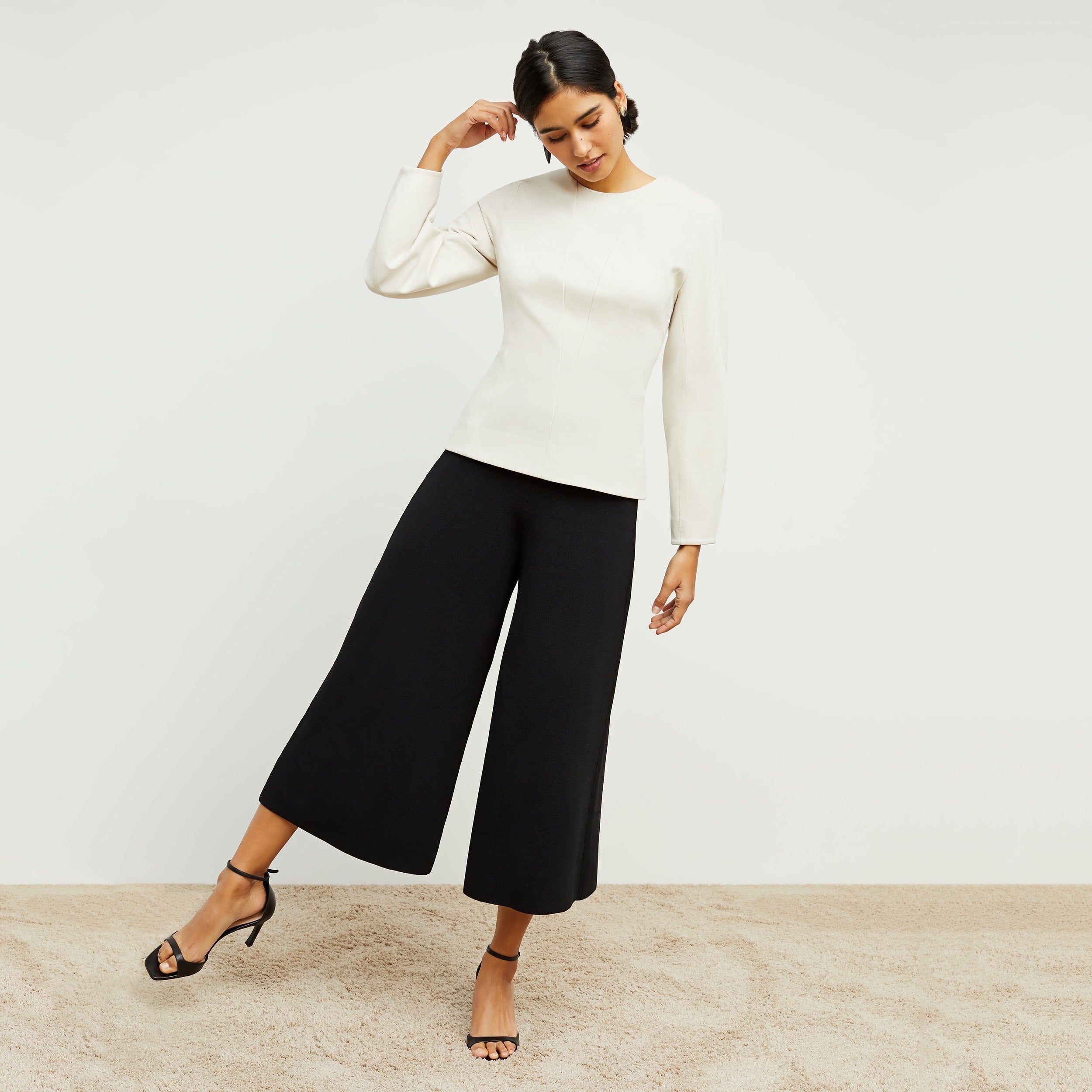 Rogala Stretch Culotte Jumpsuit & Knit Cardigan Set in Black | Comfortable Lounge Wear for Women | Perfect for Yoga, Travel, and Casual Outings