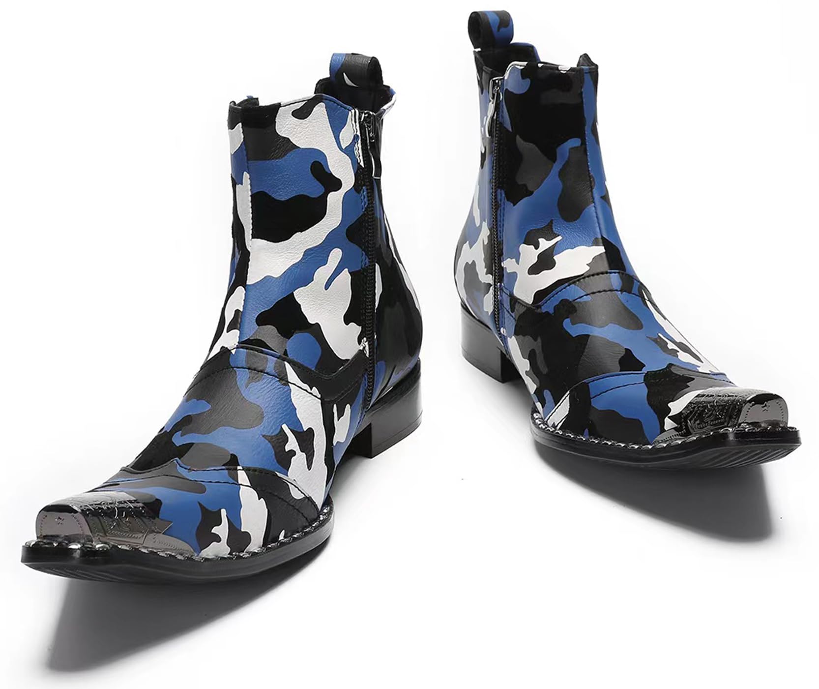 Men's Western Leather Boots with Stylish Zipper & Metal Toe - Chelsea Dress Boots for Cowboy Style | Perfect for Casual Wear, Night Out & Country Events