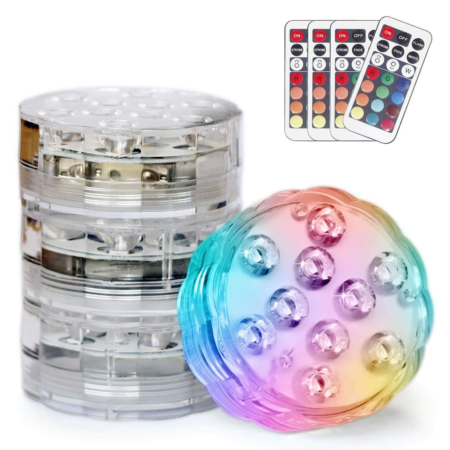 Color Changing Submersible LED Lights for Pool & Pond - 13 Vibrant Colors, 4 Lighting Modes, Battery Powered Waterproof Lights for Underwater Decoration (4 Pack) - Perfect for Parties, Weddings, Aquariums & Backyard Decor