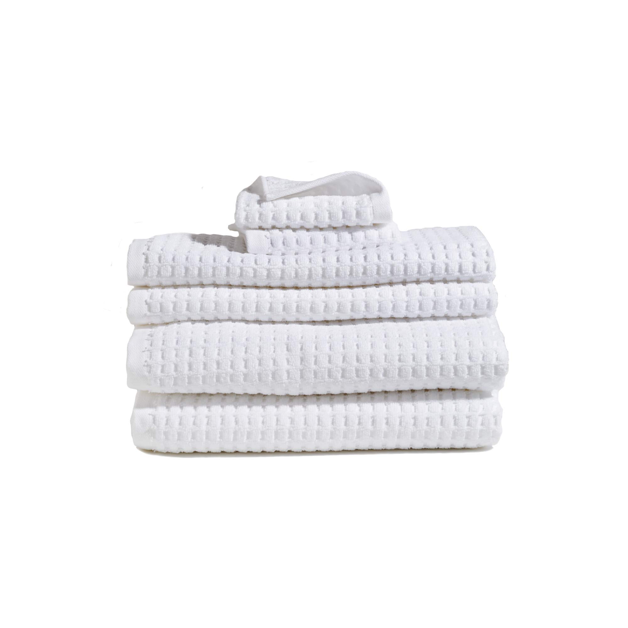 DKNY Quick Dry Cotton Towel Set - 2 Bath Towels, 2 Hand Towels, 2 Washcloths, Soft Absorbent White Towels for Bathroom, Spa & Gym Use