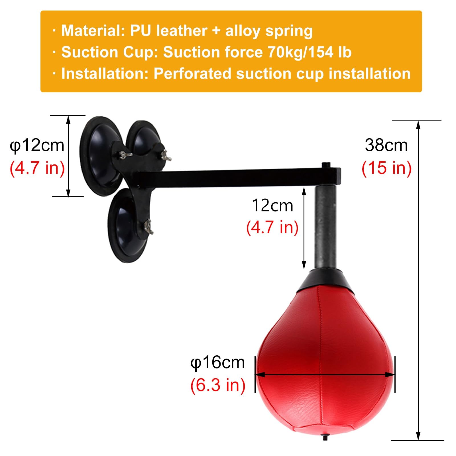 Heavy-Duty Wall-Mounted Speed Punching Bag with Suction Cups - Stress Relief Boxing Ball for Adults, Teens & Kids - Durable Steel Support Frame - Perfect for Home Gym, Boxing Training & Stress Relief