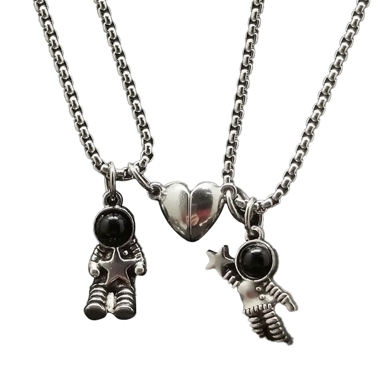 Astronaut Couple Necklace for Men & Women - Magnetic Pendant with Initials - Perfect for Anniversaries, Valentine's Day & Romantic Gifts