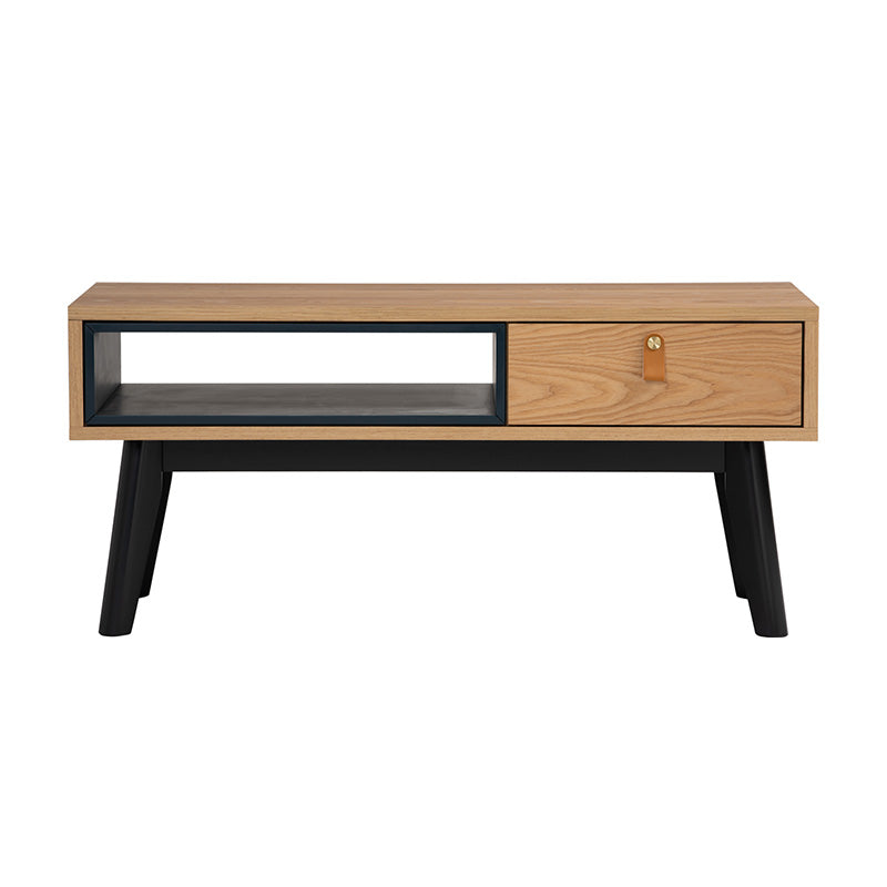 CASTOR 100cm Coffee Table - Natural Wood, Navy Blue & Black Finish | Perfect for Living Room, Lounge & Office Decor