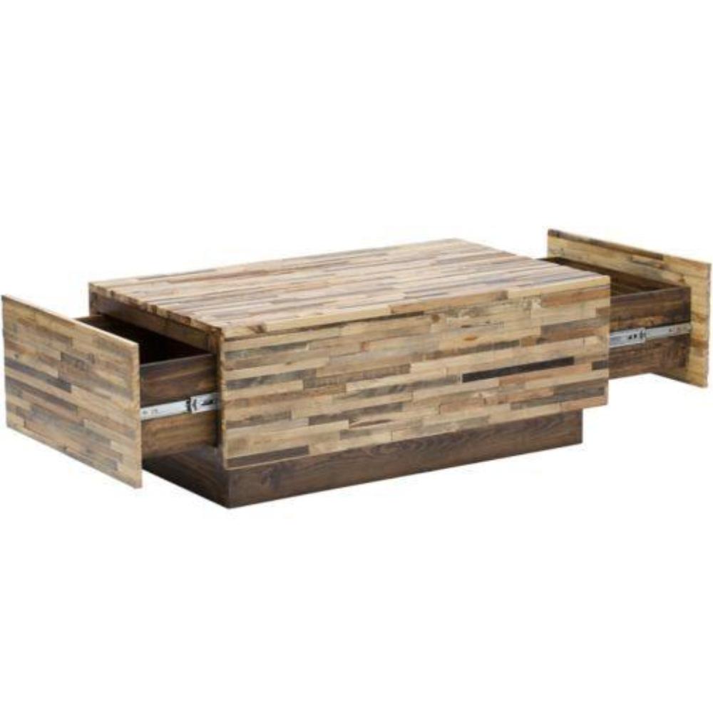 2-Drawer Reclaimed Pine Wood Coffee Table - Rustic Farmhouse Style for Living Room, Lounge & Office (Caledonia Collection)