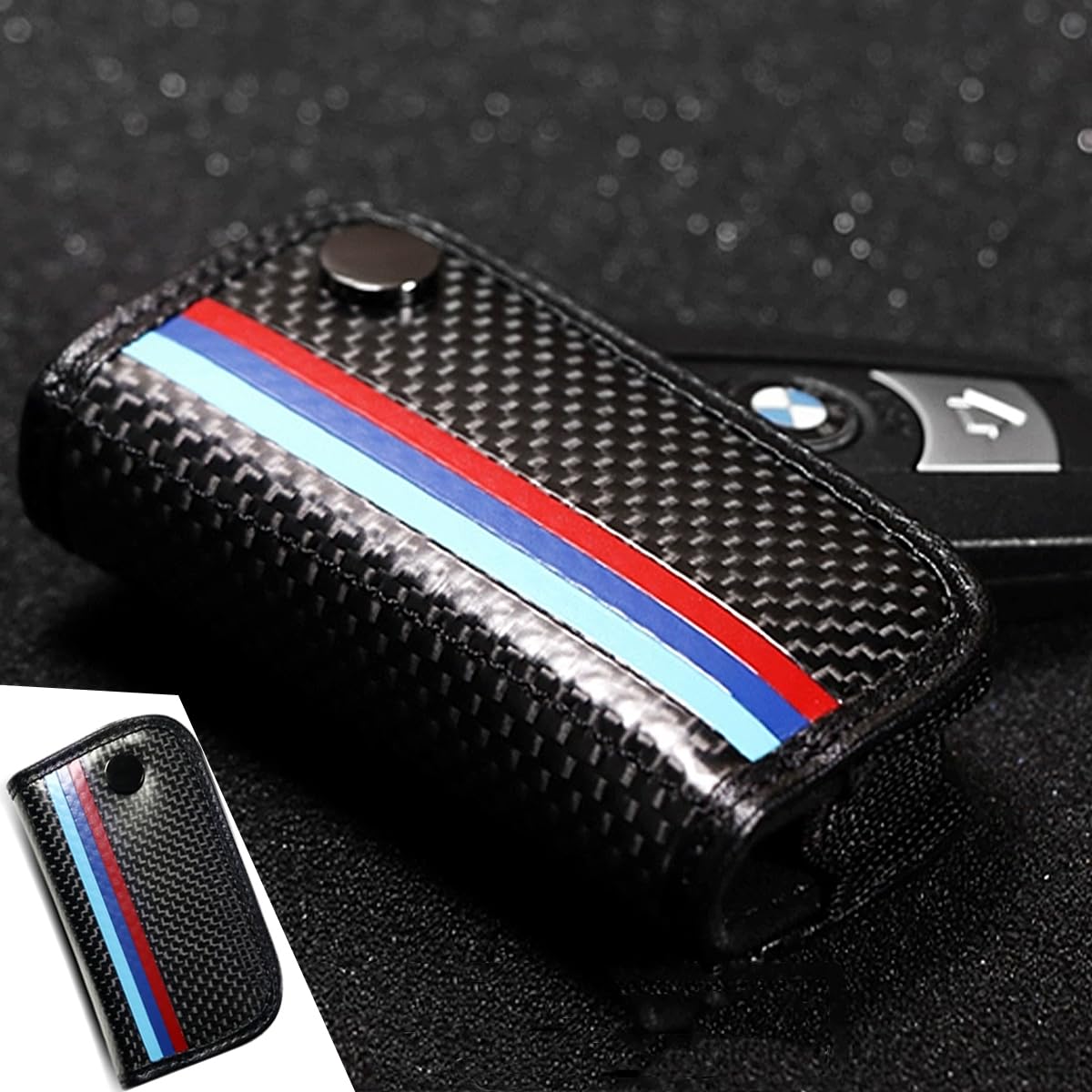 Premium Carbon Fiber Leather Car Key Case Cover - Slim Key Holder Wallet Bag Style for BMW, Mercedes, Audi - Perfect for Everyday Use & Travel Accessories