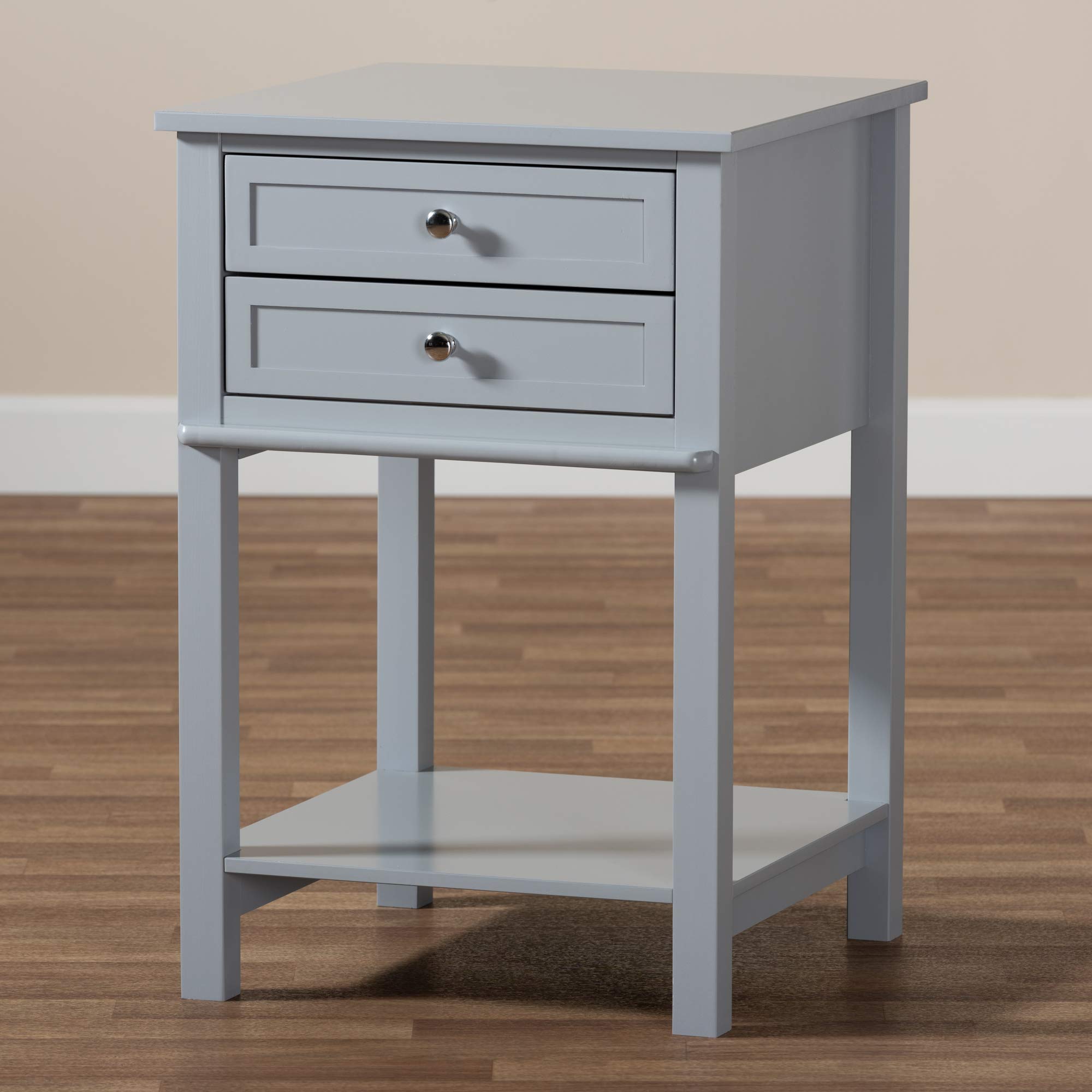 Baxton Studio Modern Nightstand with Drawer - Light Grey Finish for Bedroom Furniture & Home Decor