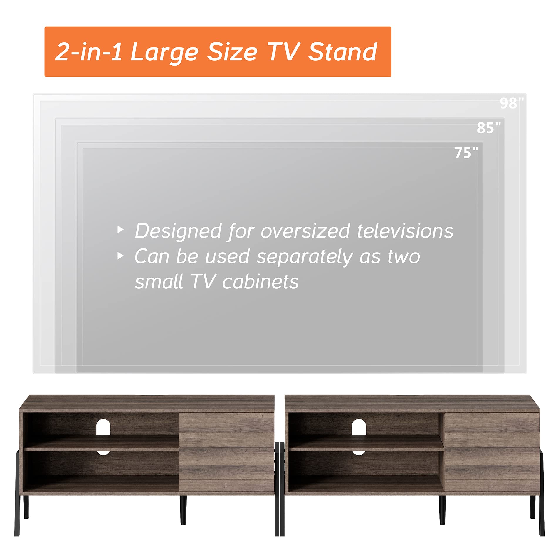 Mid Century Modern TV Stand for 85 Inch TV with Warm White LED Lights - Large Entertainment Center with Storage Cabinet & Metal Legs for 80-90 Inch TVs - Espresso TV Console Table for Living Room & Bedroom - Perfect for Home Theater Setup & Stylish Home Decor