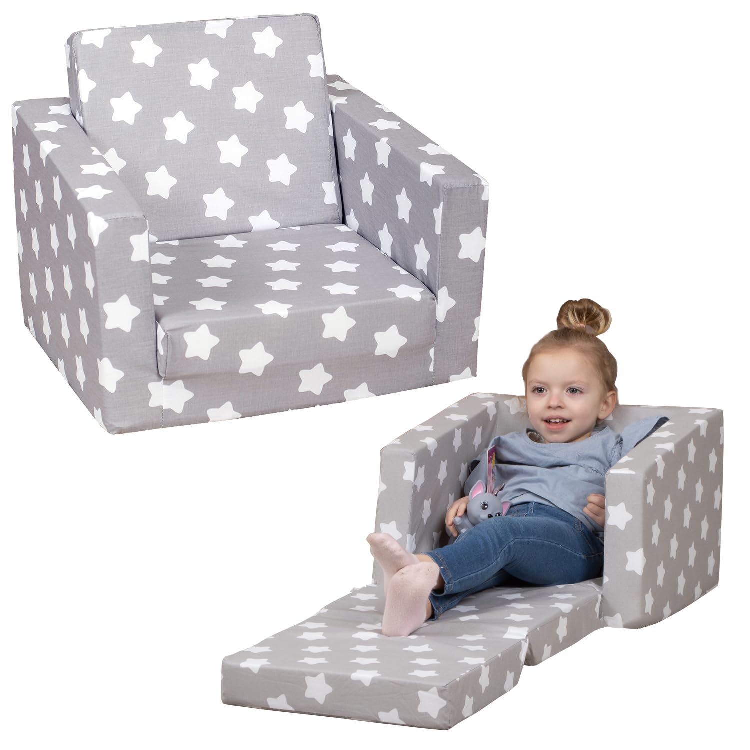 Delsit Convertible Kids Couch - 2-in-1 Toddler Armchair & Lounger with Flip Out Design, Soft Foam Sofa for Children's Room & Playroom | Made in Europe | Perfect for Reading, TV Time & Playdates