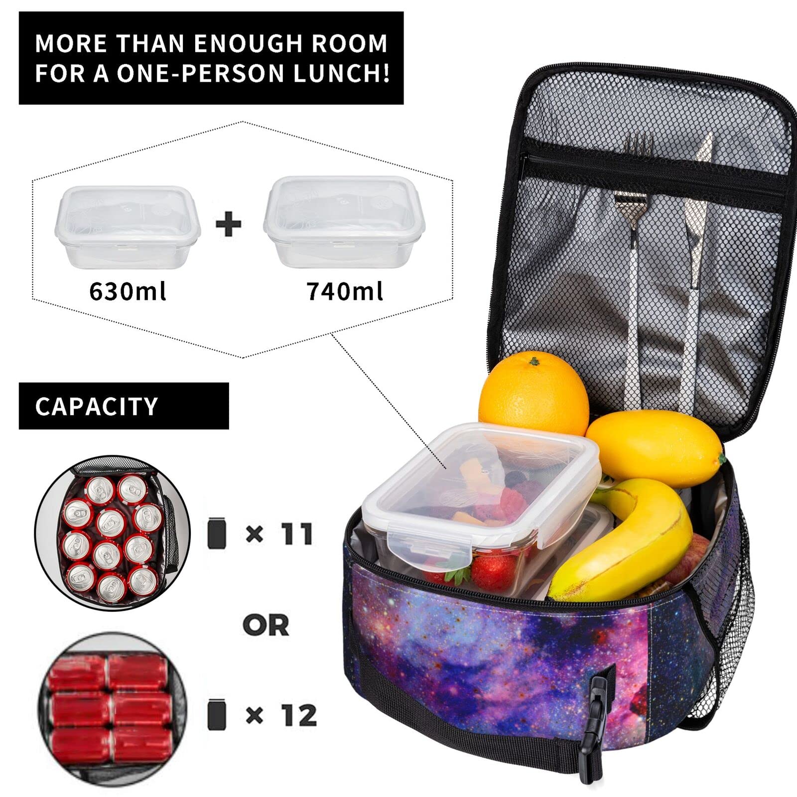 Galaxy Insulated Lunch Box for Women, Men, Girls & Boys - Leakproof Detachable Handle Meal Tote Bag for Work, School & Picnics | Space Themed Reusable Lunch Container