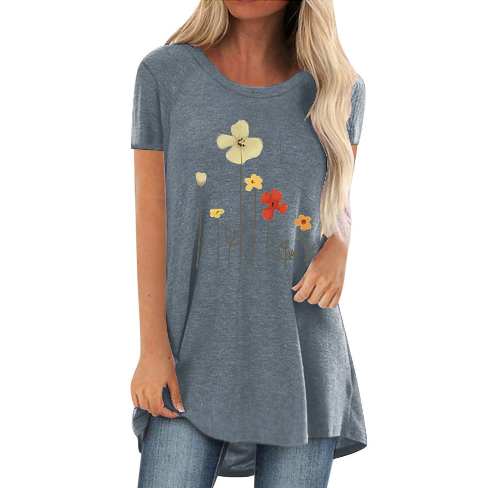 Women's Casual Elegant Printed Short Sleeve Loose Tunic Blouse - Stylish Summer Tops for Work, Weekend & Vacation Outfits