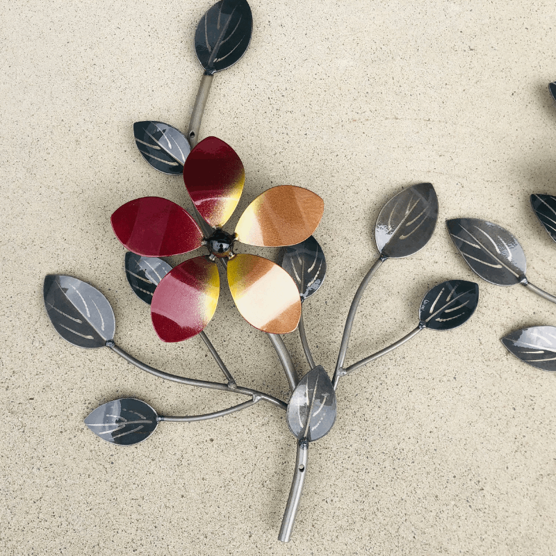 3 in 1 Metal Wall Art Flower with Leaves - Handcrafted Home Decor for Living Room, Bedroom & Office - Perfect for Boho, Farmhouse & Modern Interior Design Styles