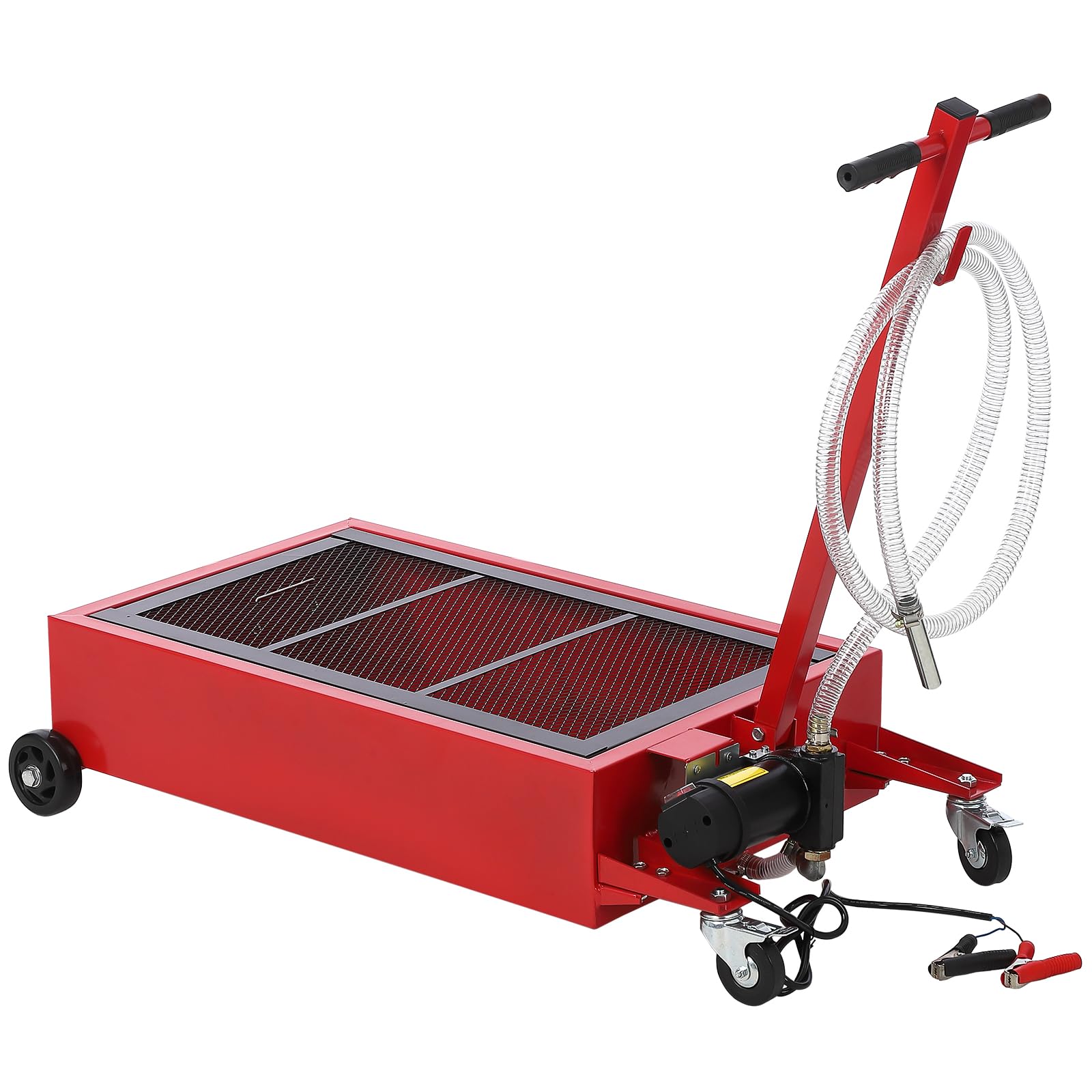 Garvee 20 Gallon (76L) Oil Drain Pan with 12V Electric Pump - Low Profile Oil Change Tank with Foldable Handle, Wheels & 8FT Hose - Ideal for Car, SUV, Truck Maintenance & DIY Oil Changes
