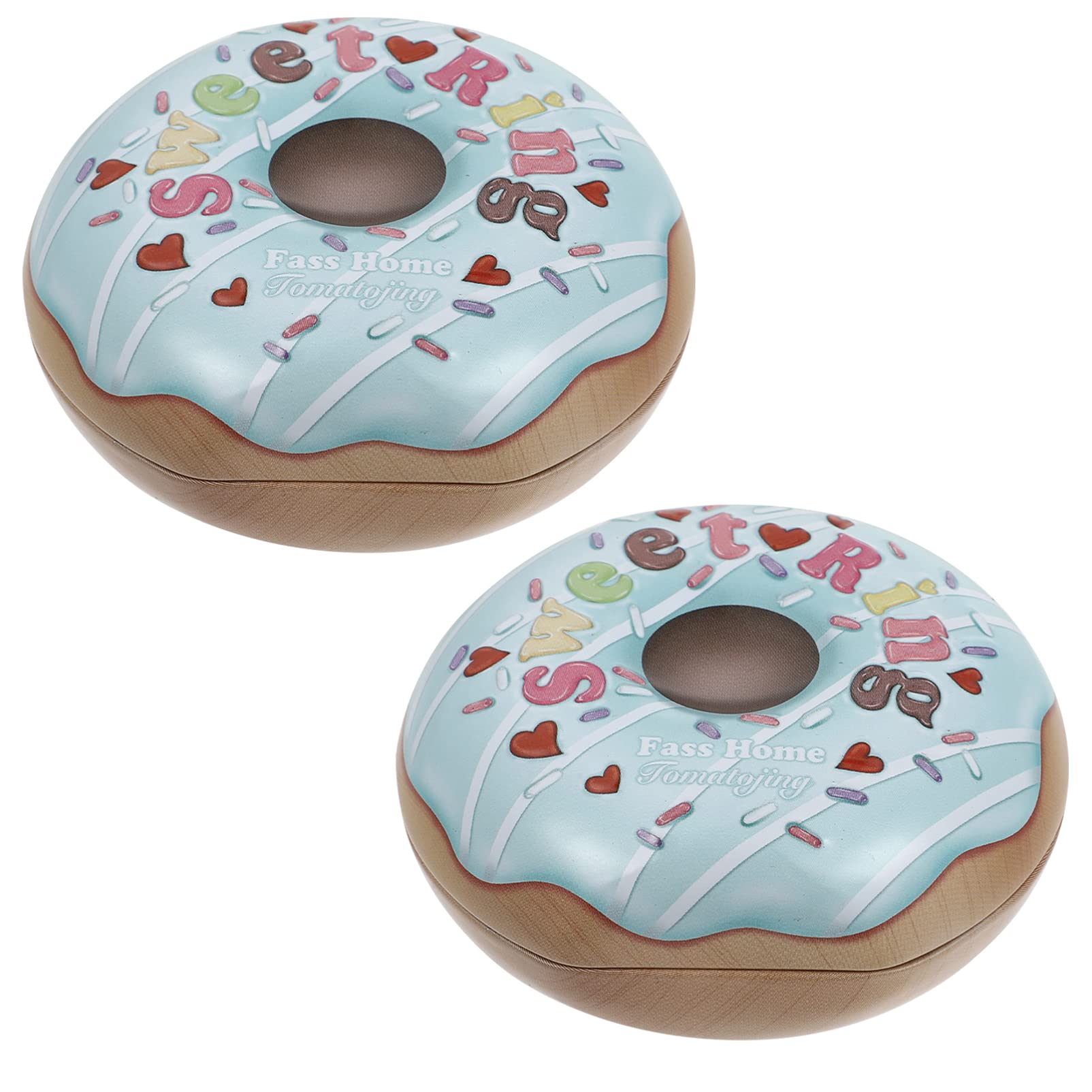 Amosfun 2-Pack Donut-Shaped Tin Cookie Boxes - Decorative Candy Storage Containers for Tea, Spices, Snacks & Party Favors | Perfect for Kitchen Pantry, Holiday Gifts & Birthday Treats