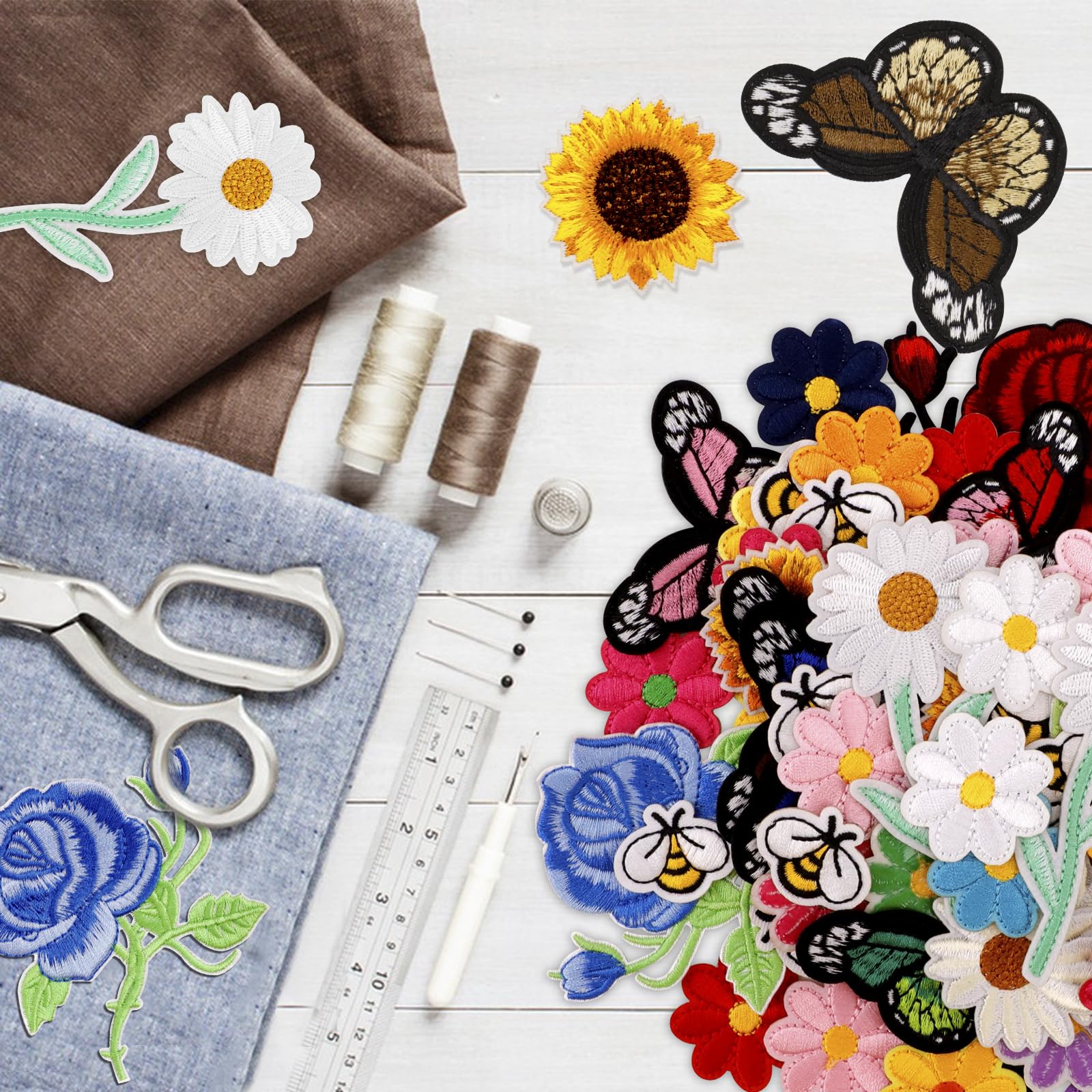 RETON 72 Pcs Embroidered Iron-On Patches for Clothing - Butterfly, Flower, Bee, Rose & Daisy Applique Patches for Jackets, Jeans & Backpacks | DIY Fashion Customization & Outfit Personalization