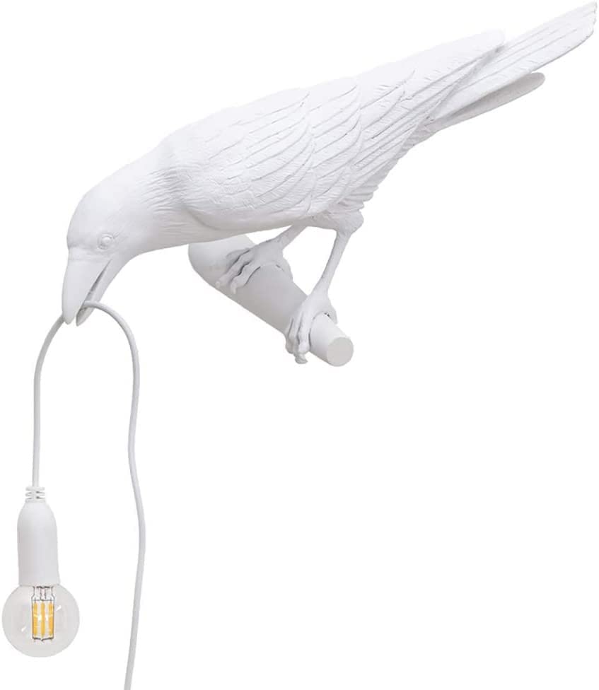 Nordic Resin USB Bird Table Lamp - Cute LED Night Light, Small Bird Decor for Home, Desk, Bedside & Wall (White, Wall Lamp Right) | Perfect for Bedroom, Living Room & Office Lighting