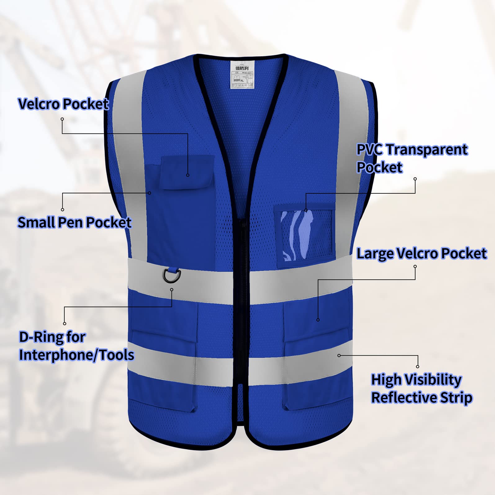 Custom Logo Safety Vest - High Visibility Class 2 Reflective Work Vest with Pockets & Zipper - Bulk Orders Available - Perfect for Construction, Road Work & Emergency Responders