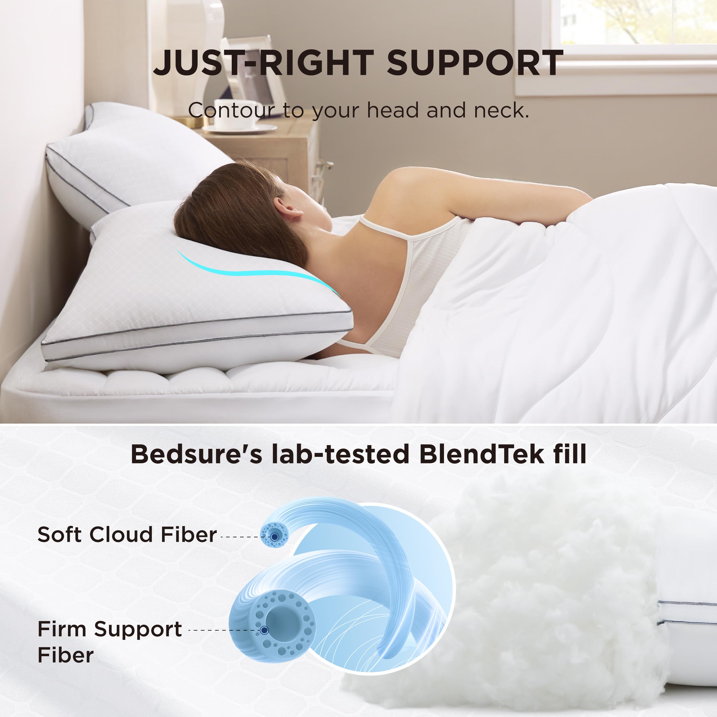 Bedsure Queen Pillows Set of 2 - Hotel Quality Down Alternative Pillows for Back/Side Sleepers - Bedroom Comfort