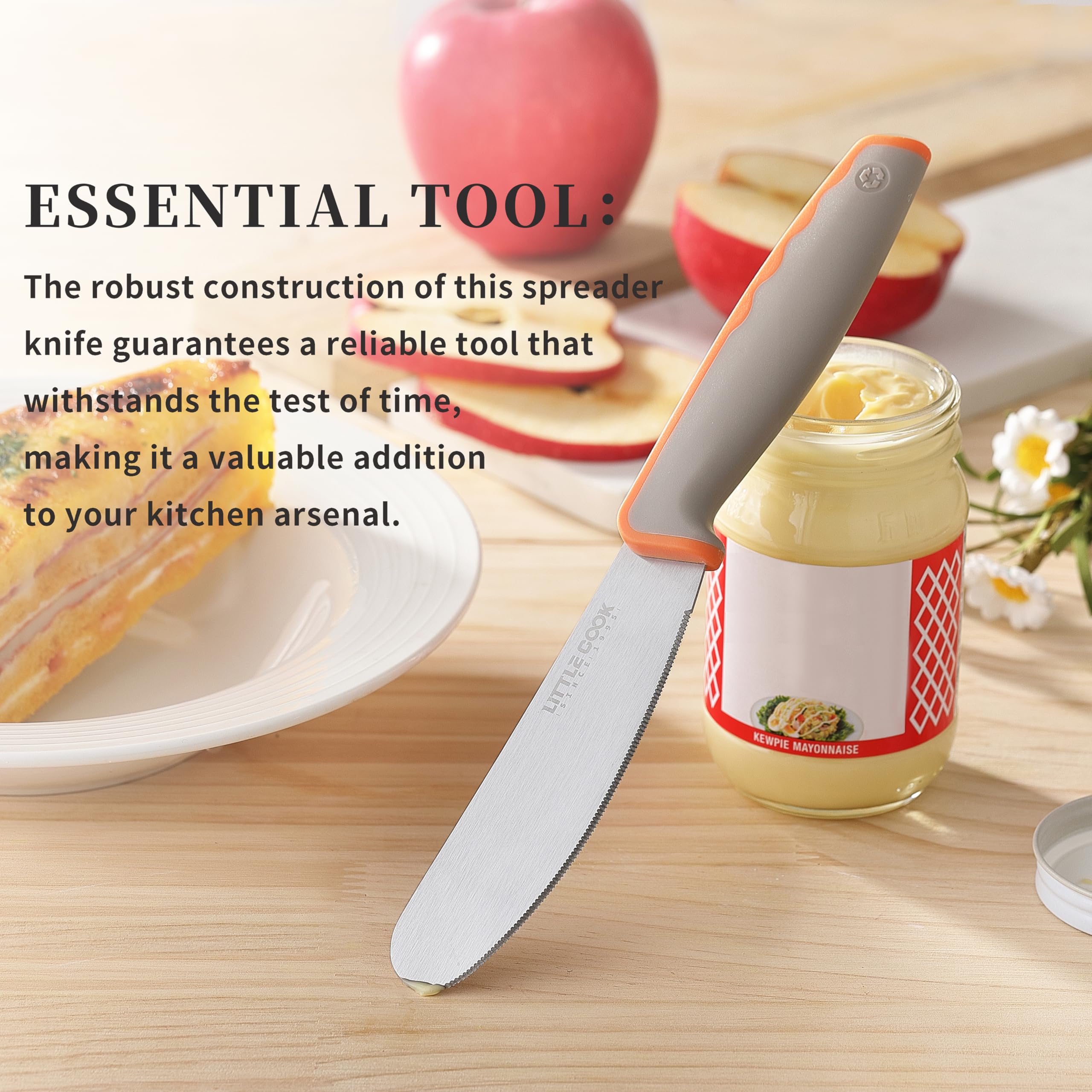 Little Cook 4.7 Inch Stainless Steel Serrated Butter Knife - Perfect for Spreading Butter, Cheese, Peanut Butter, Jam on Sandwiches & Toast - Dishwasher Safe Kitchen Utensil for Easy Food Prep & Breakfast Serving
