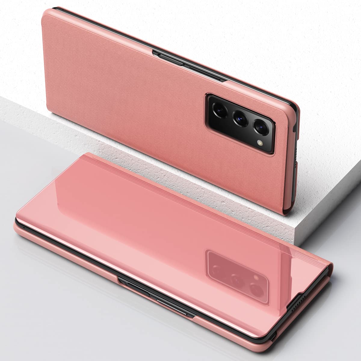 Samsung Galaxy Z Fold 2 Case with Mirror Design & Smart Window - Clear View Screen Protector, Wireless Charging Compatible Flip Cover for Samsung Galaxy Z Fold 2 (Rose Gold) - Perfect for Work, Travel & Everyday Protection