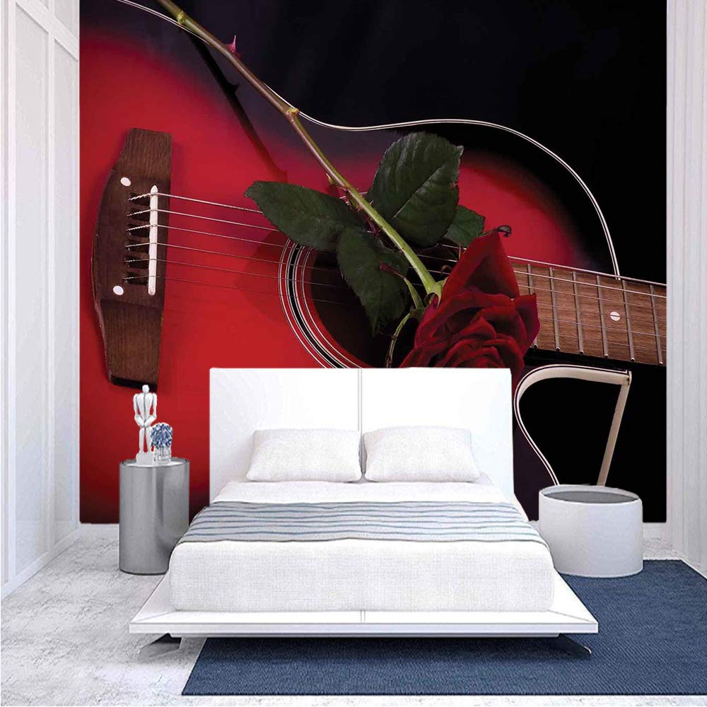 96x69 Inches Spanish Musician Portugal Handmade Guitar Wall Mural - Romantic Love Rose Theme Peel & Stick Self-Adhesive Removable Wallpaper - Large Wall Sticker Decor for Home, Office, Bedroom & Living Room