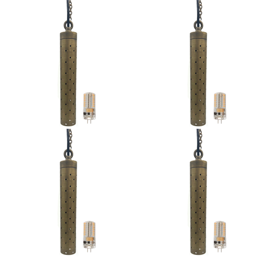 HLBP02 Stelvio Antique Brass Hanging Pendant Light - 4x/8x/12x G4 2W Dimmable 2700K Low Voltage Outdoor Lighting for Patio, Garden & Porch