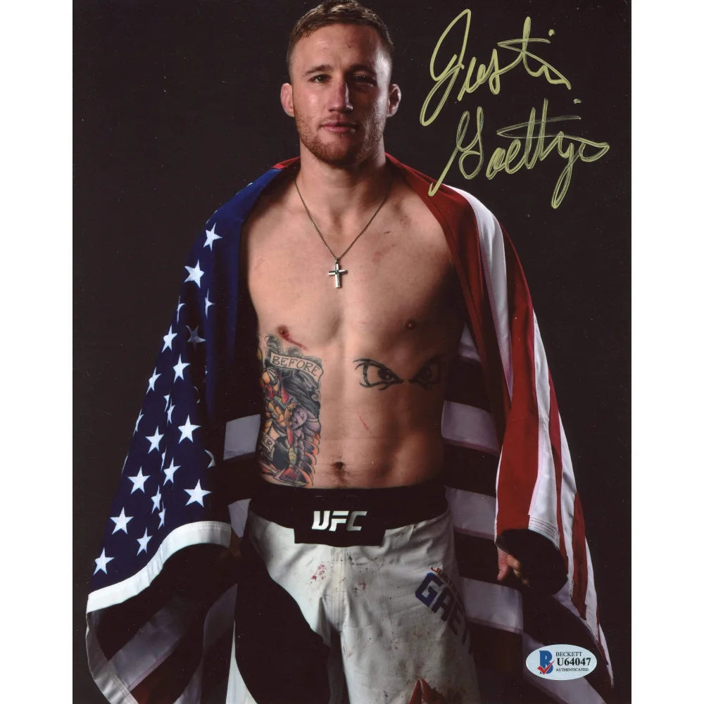Justin Gaethje Autographed 8x10 Photo - Hand Signed UFC Fighter Collectible with BAS COA - Perfect for MMA Fans, Sports Memorabilia Collections & Man Cave Decor