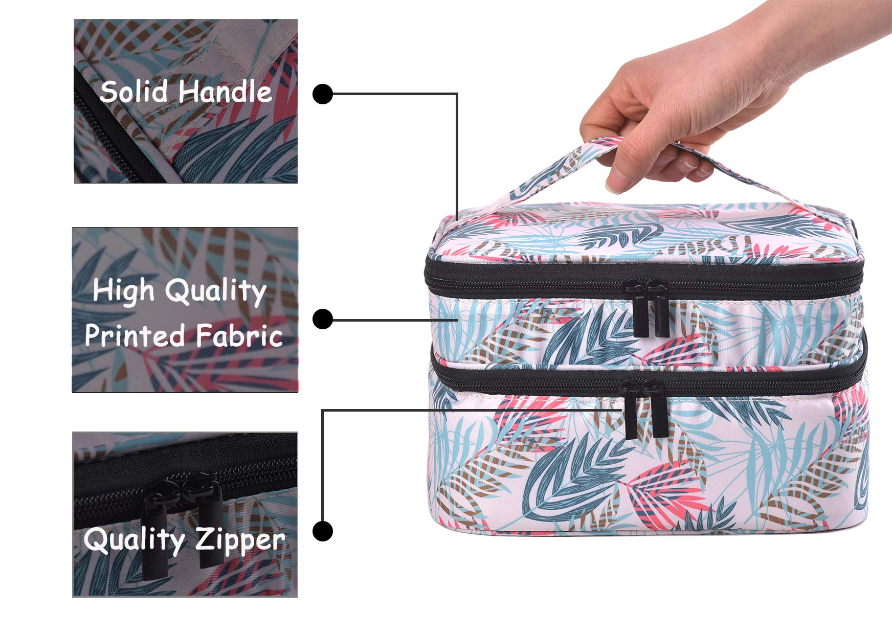 30 Bottles Double Layer Nail Polish Organizer Case with Handle - Portable Nail Varnish Storage Bag for Salon & Travel - Perfect for Nail Technicians & DIY Manicures at Home (Leaf Design)