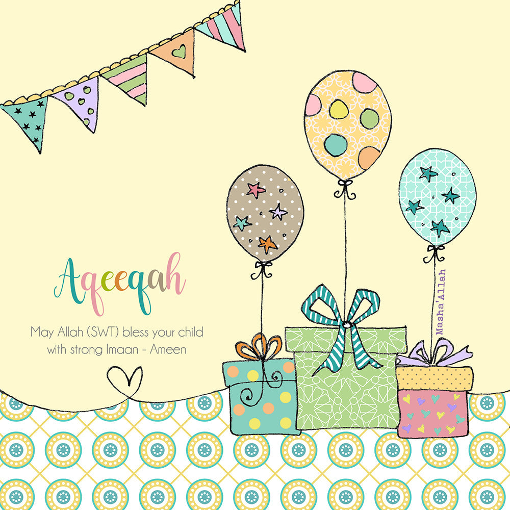 Aqeeqah Islamic Baby Greeting Card | BB03 | Perfect for Newborn Celebrations & Islamic Traditions