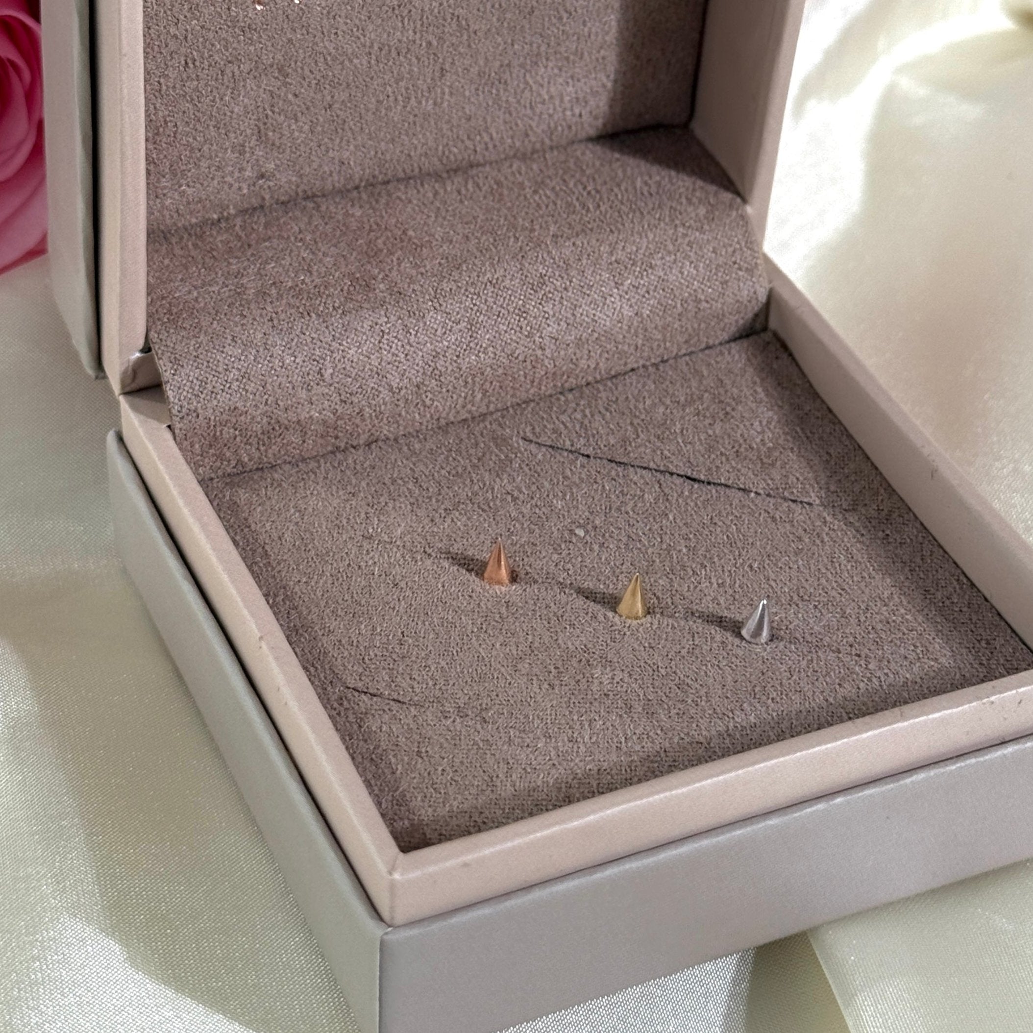 14K White Gold Spike Flat Back Stud Earrings - Hypoallergenic Dainty Punk Jewelry for Women - Perfect for Daily Wear, Parties & Gifting