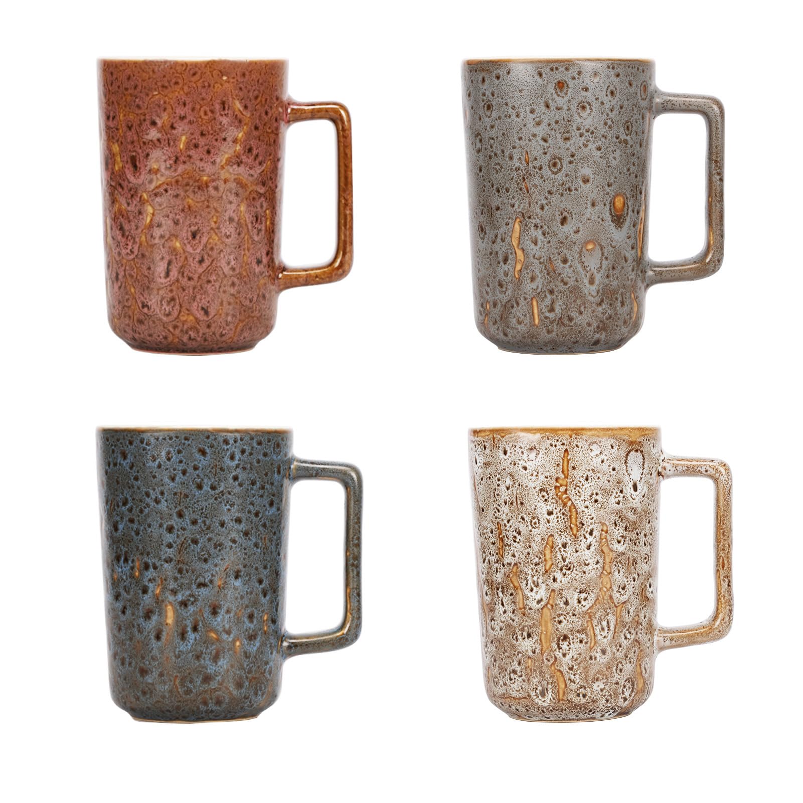 Premium 15oz Ceramic Coffee Mugs Set of 4 - Large Handle Mugs for Hot & Cold Drinks - Latte, Tea, Cocoa, Milk, Juice - Stylish Rock Magma Design - Perfect for Home, Office, Gifts & Daily Use