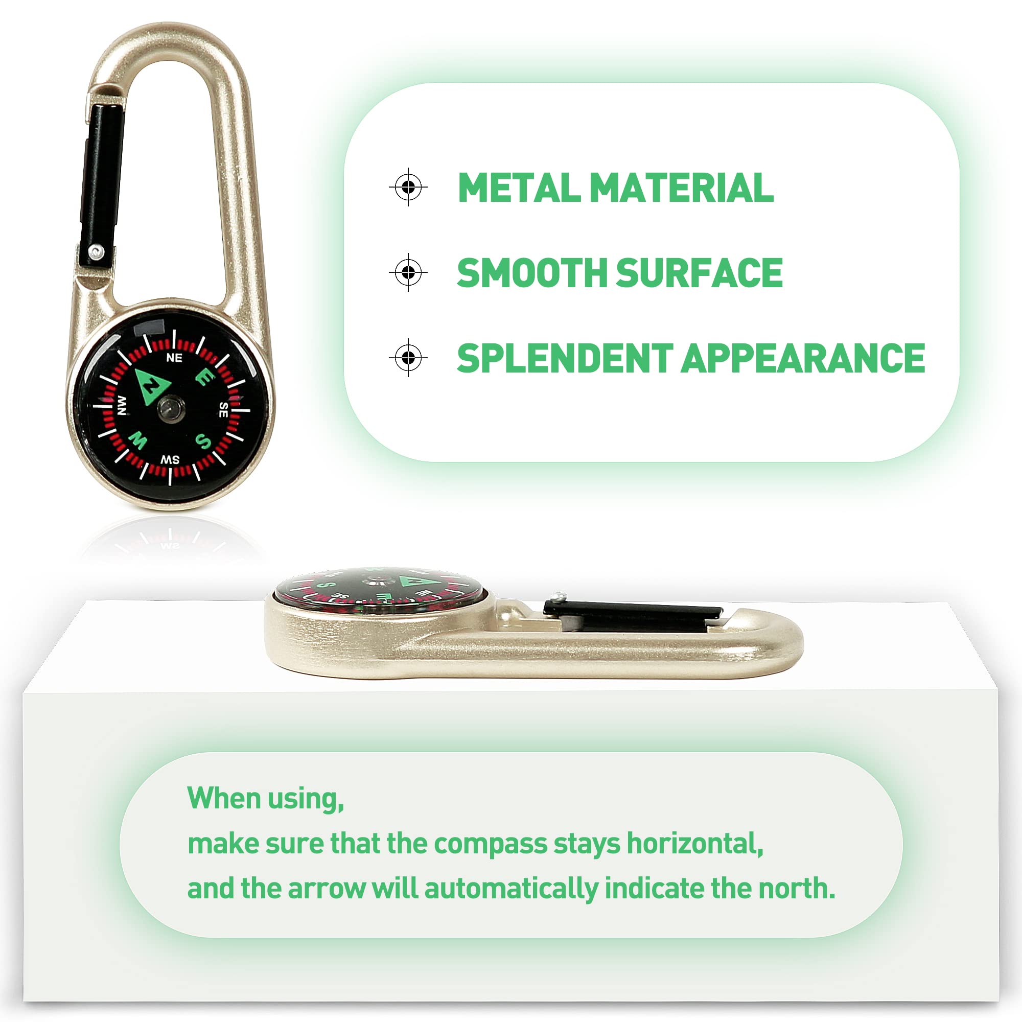 **PROLOSO 10-Pack Liquid Filled Carabiner Compass - Outdoor Adventure Gear, Kids Party Favors, Keychain & Belt Clip Accessories - Perfect for Hiking, Camping, and School Prizes**
