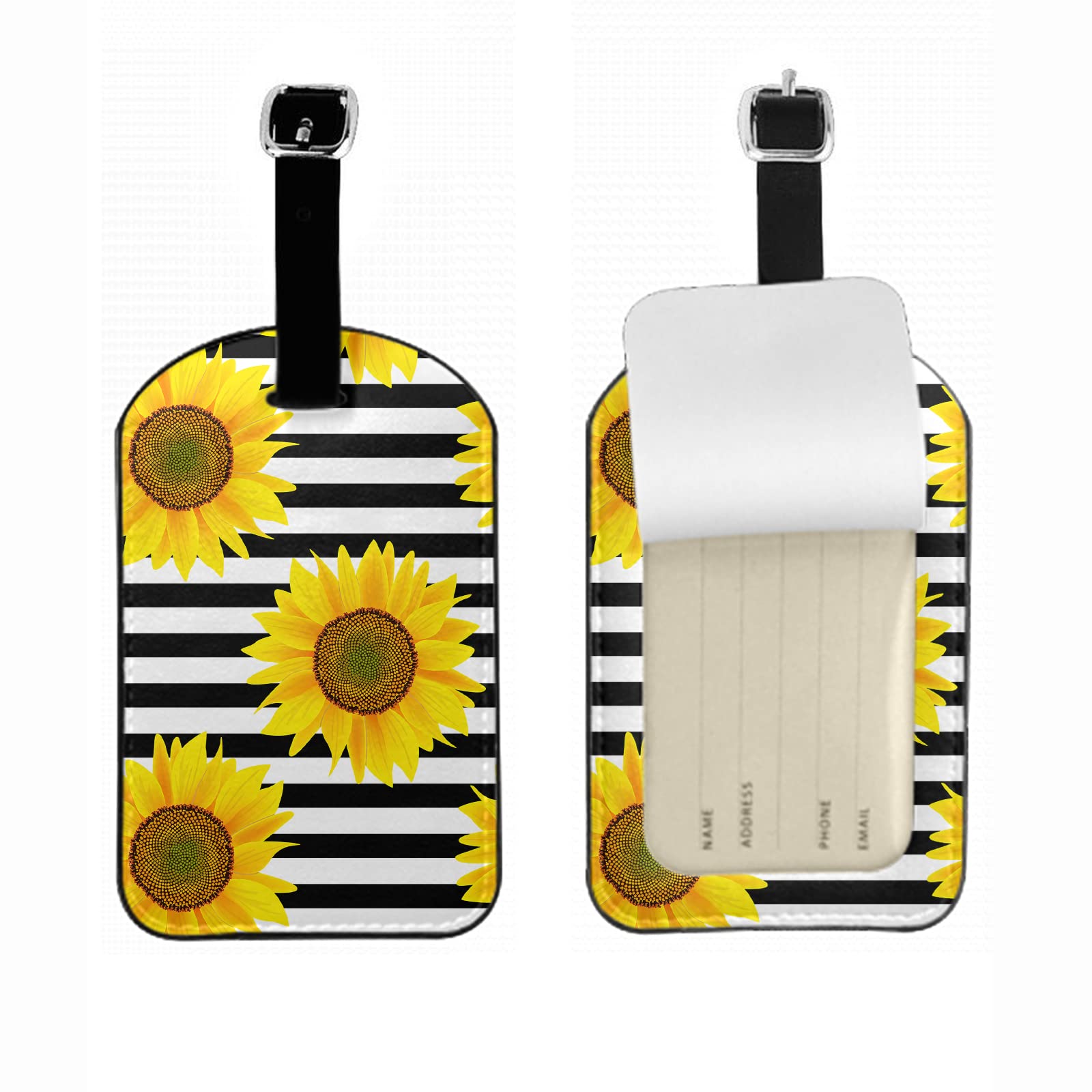 Sunflower Luggage Tags - Striped Black & White Floral Design for Suitcases, Cruise Bags & Travel Accessories (1 Pack) | Perfect for Vacation, Airports & Cruise Trips