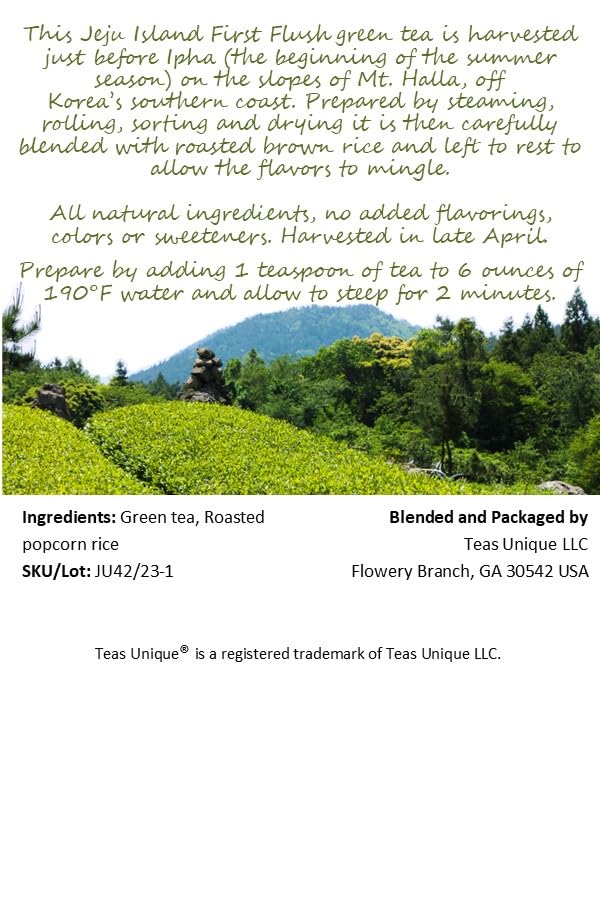 Premium Korean Jeju Island Green Tea with Roasted Brown Rice - 25 Tea Bags (50g) | Organic Loose Leaf Herbal Tea for Relaxation, Detox & Weight Loss | Perfect for Morning Boost, Afternoon Relaxation & Evening Unwind