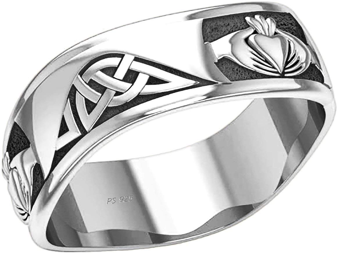 Authentic 925 Sterling Silver Men's Celtic Claddagh Knot Ring - Irish Heritage Wedding Band for Men, Perfect for Engagement, Anniversary & St. Patrick's Day Gifts