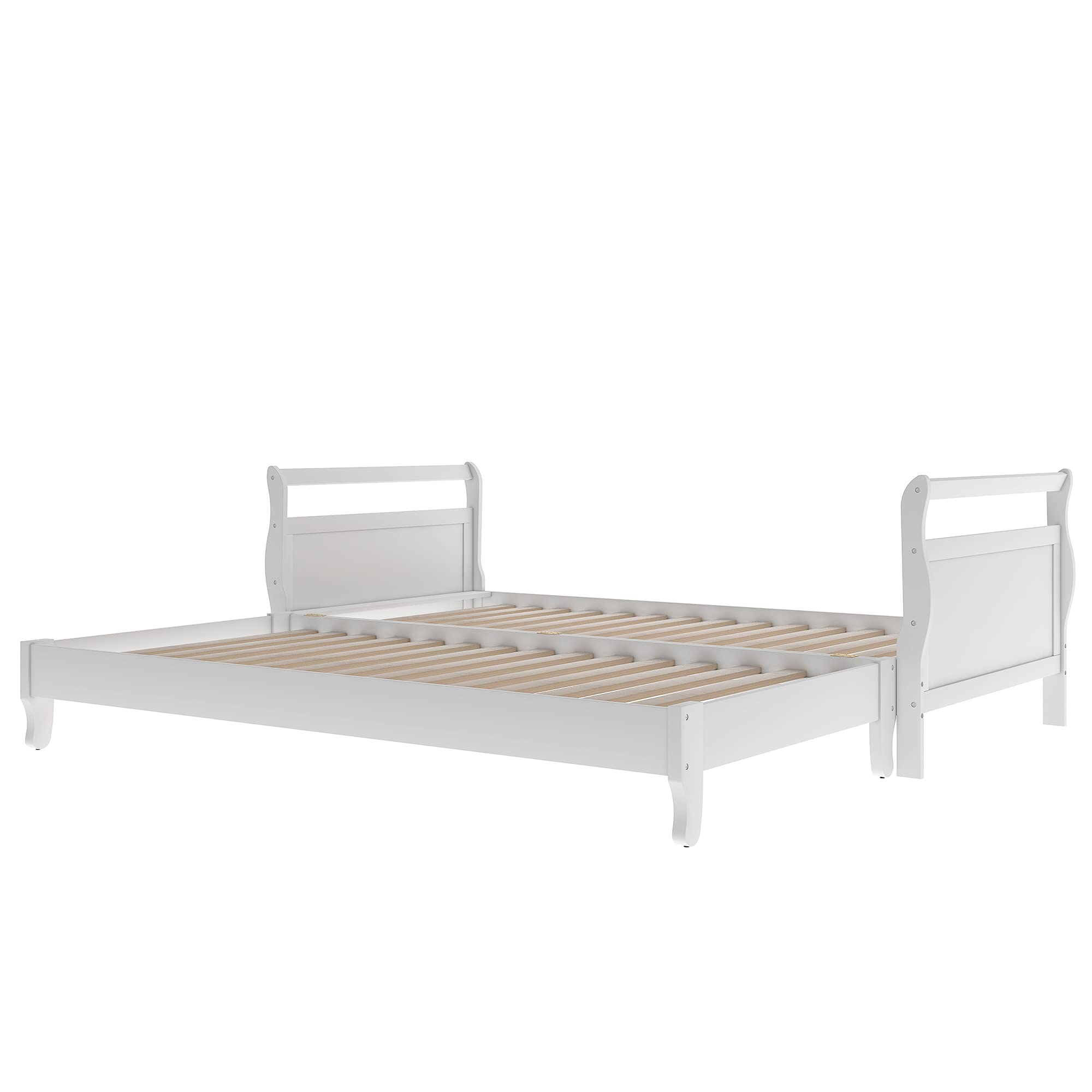 LZ LEISURE ZONE Twin Size Platform Bed Frame - Collapsible Pine Wood Bed with No Box Spring Needed - Sturdy & Space-Saving Design for Small Bedrooms, Guest Rooms & Dorm Rooms (White, Twin)
