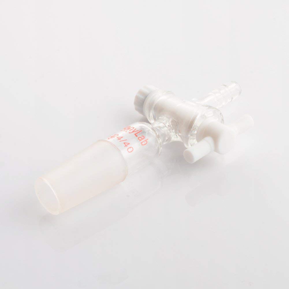 StonyLab PTFE Stopcock Vacuum Flow Control Adapter - 24/40 Joint & Straight Hose Connector for Laboratory Equipment | Perfect for Chemical Distillation, Vacuum Filtration & Lab Gas Control Systems