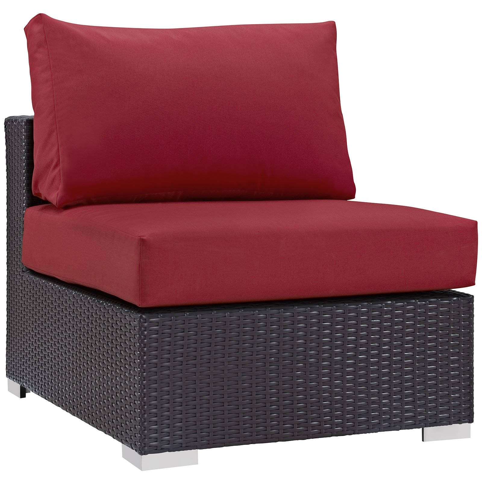 Modway Convene Wicker Rattan Outdoor Patio Sectional Sofa Armless Chair - Espresso Red Finish, All-Weather Resistant Furniture for Backyard, Garden & Poolside Relaxation