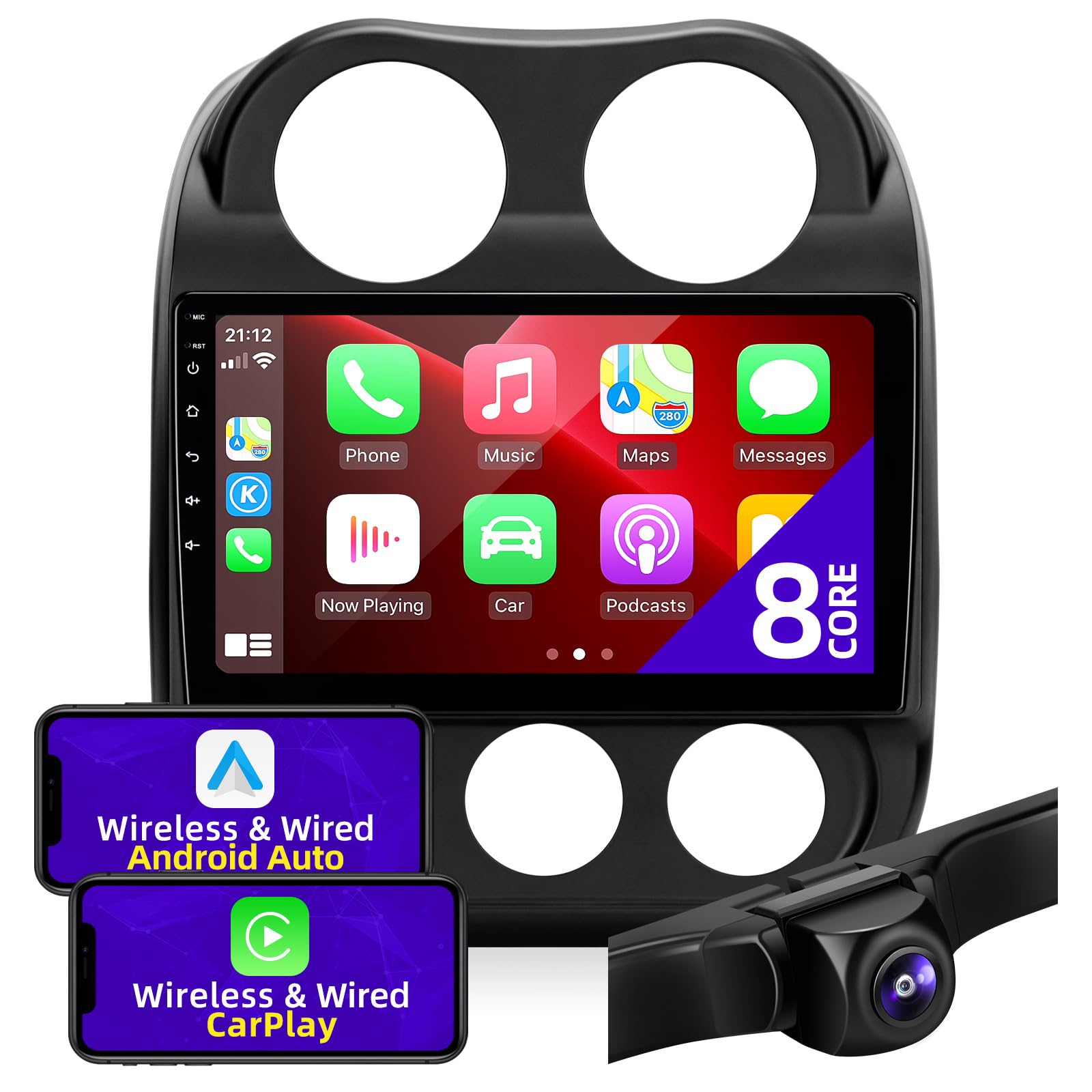 Upgrade Android Car Radio for Jeep Patriot & Compass 2010-2016 | Wireless CarPlay & Android Auto | 8-Core Touch Screen | Bluetooth GPS Navigation | FM/AM Stereo | Multimedia Player Head Unit | Perfect for Road Trips & Daily Commutes