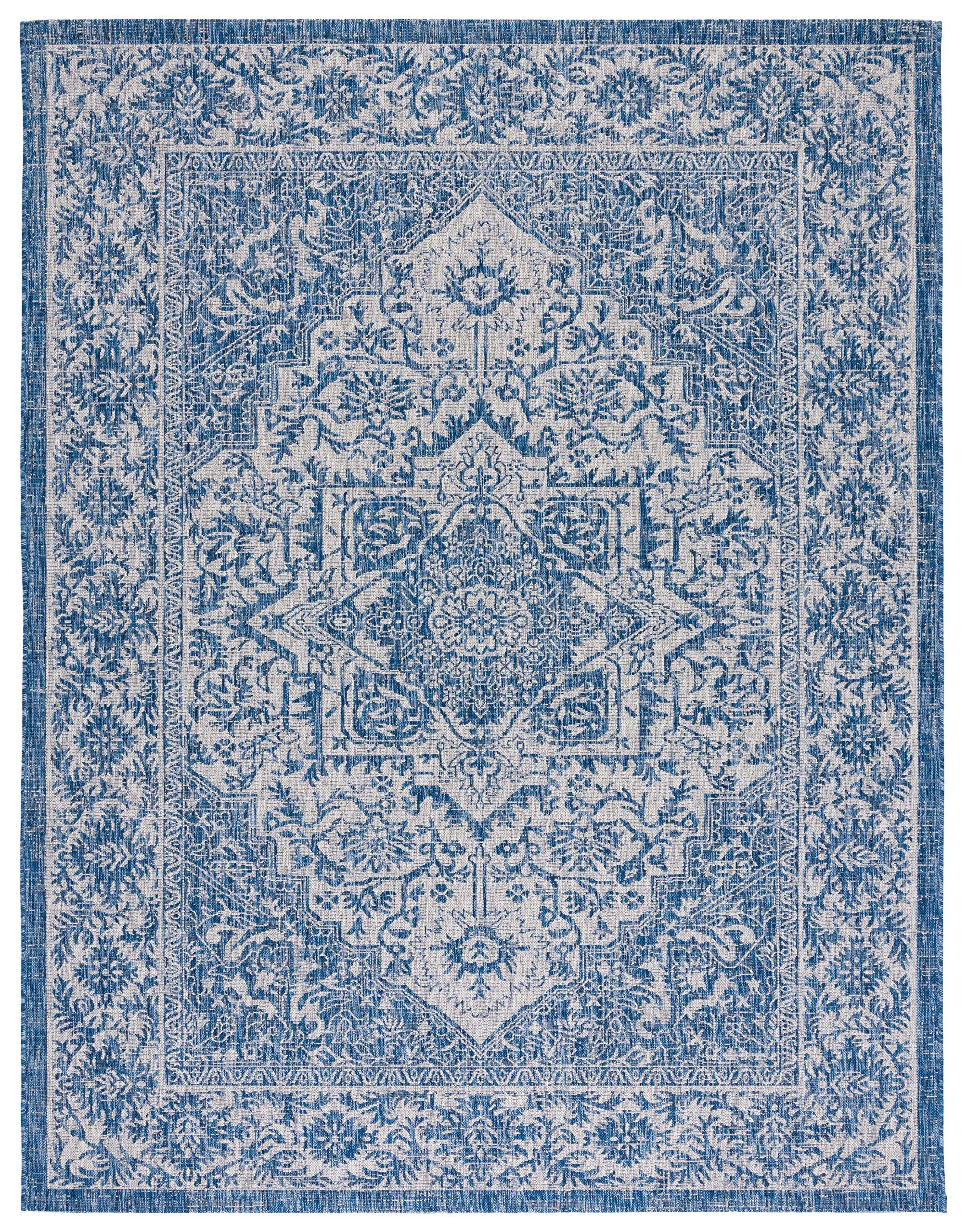 SAFAVIEH Courtyard Collection 8' x 10' Navy & Light Grey Indoor Outdoor Waterproof Area Rug - Easy to Clean, Perfect for Patio, Backyard, Mudroom, Deck & Sunroom Decor