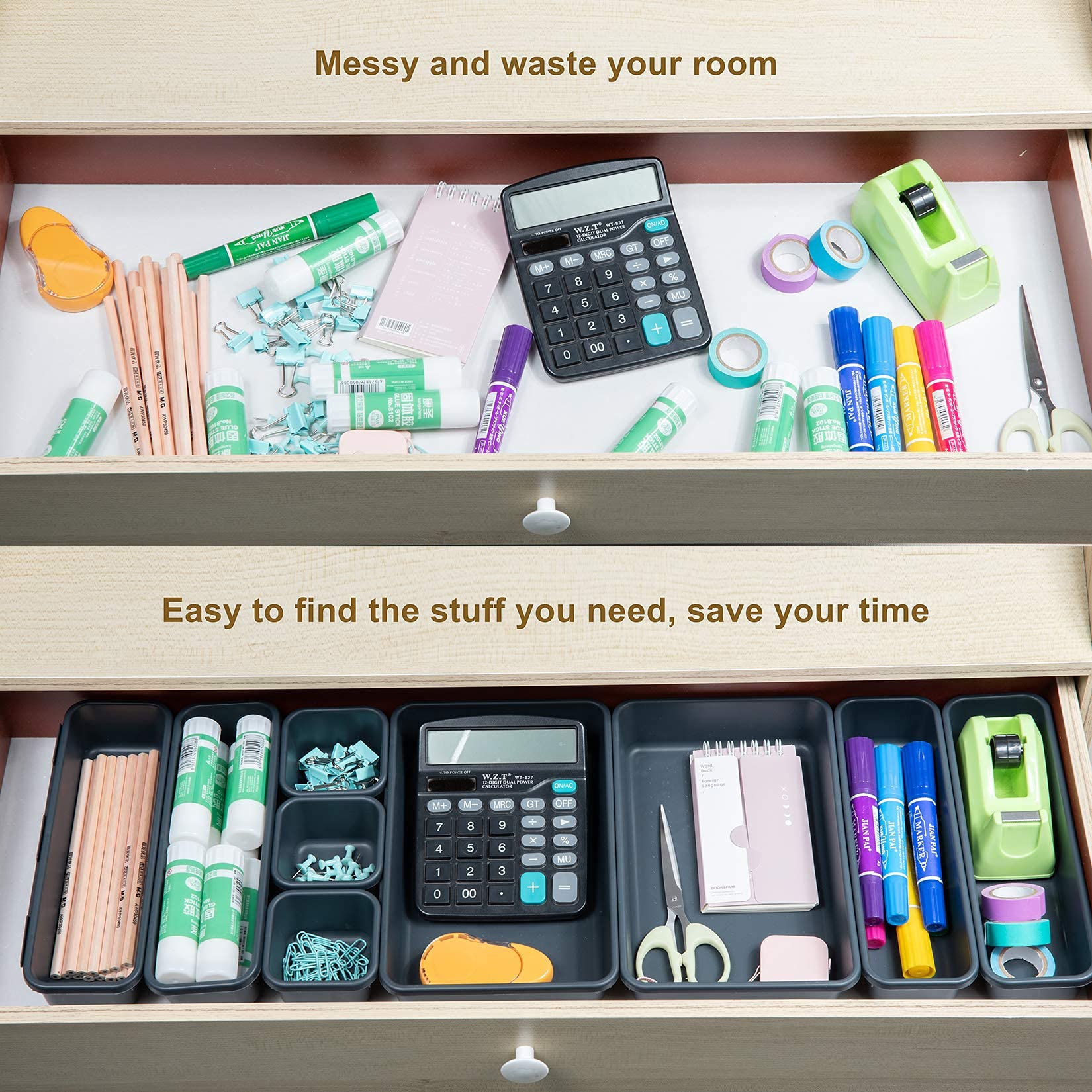 BYCY 32 PCS Interlocking Drawer Organizer Set - 3 Sizes Stackable Tool Box for Office, Bathroom, Kitchen & Makeup Storage | Perfect for Clutter-Free Desks, Vanities & Countertops