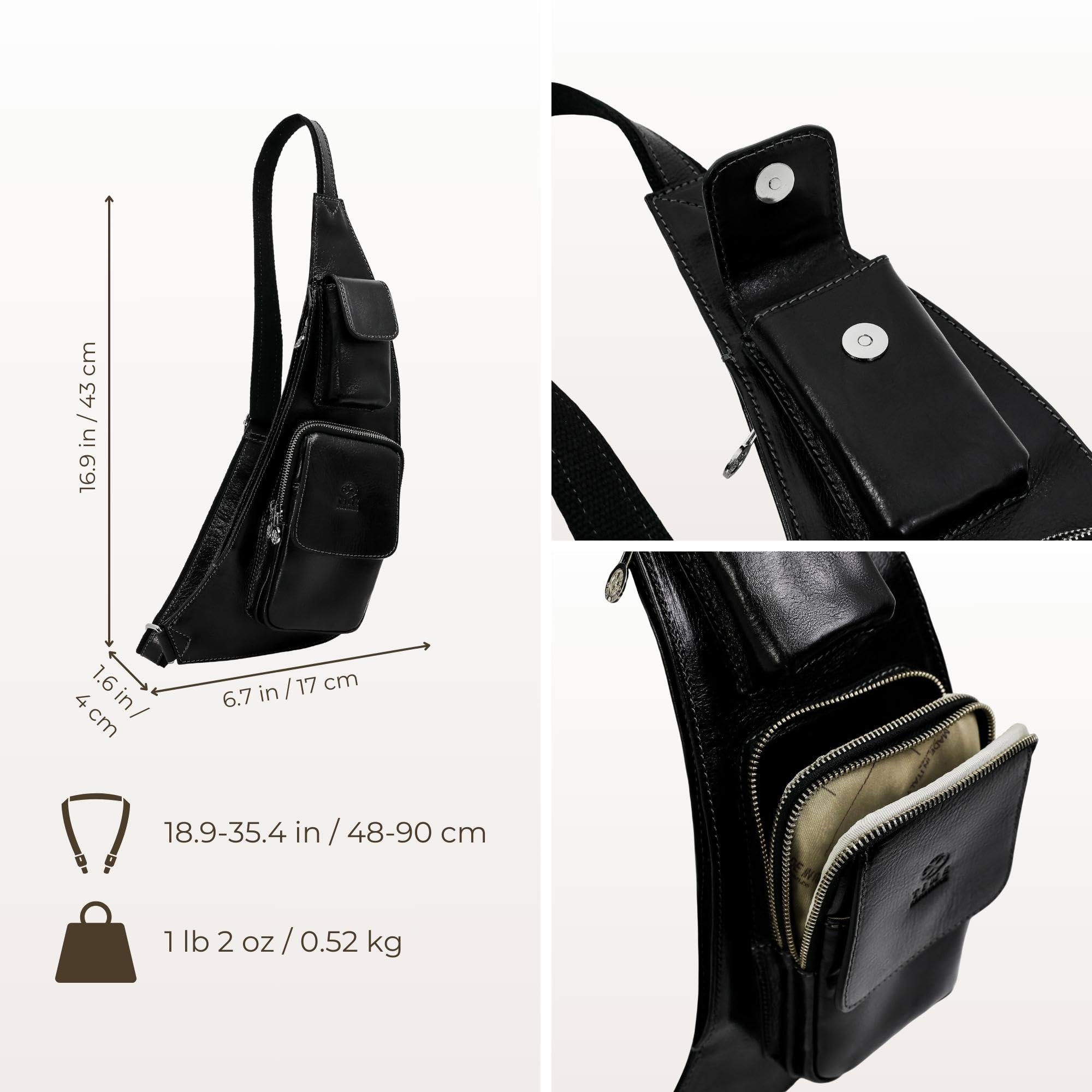 Premium Genuine Leather Sling Bag - Unisex Crossbody Messenger Bag - Handcrafted Shoulder Bag & Backpack Alternative - Perfect for Travel, Work & Daily Commute